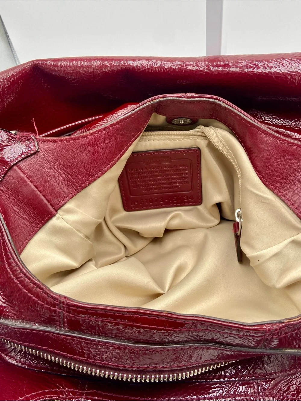 Coach Mia 15734 Burgundy Red Patent Leather Shoulder Bag Hobo Silver Hardware